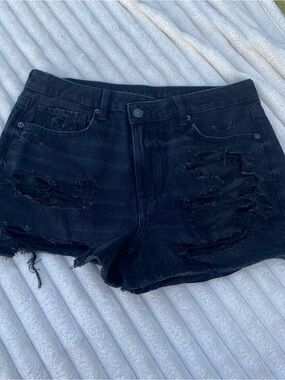 American Eagle Black Distressed Denim Shorts Size 8